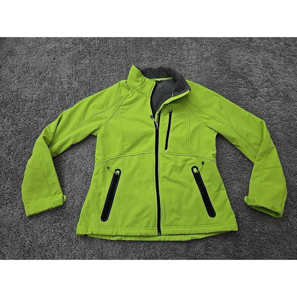 Xersion Jacket Womens L Lime Green Good Full Zip Fleece Lined Softshell Outdoor